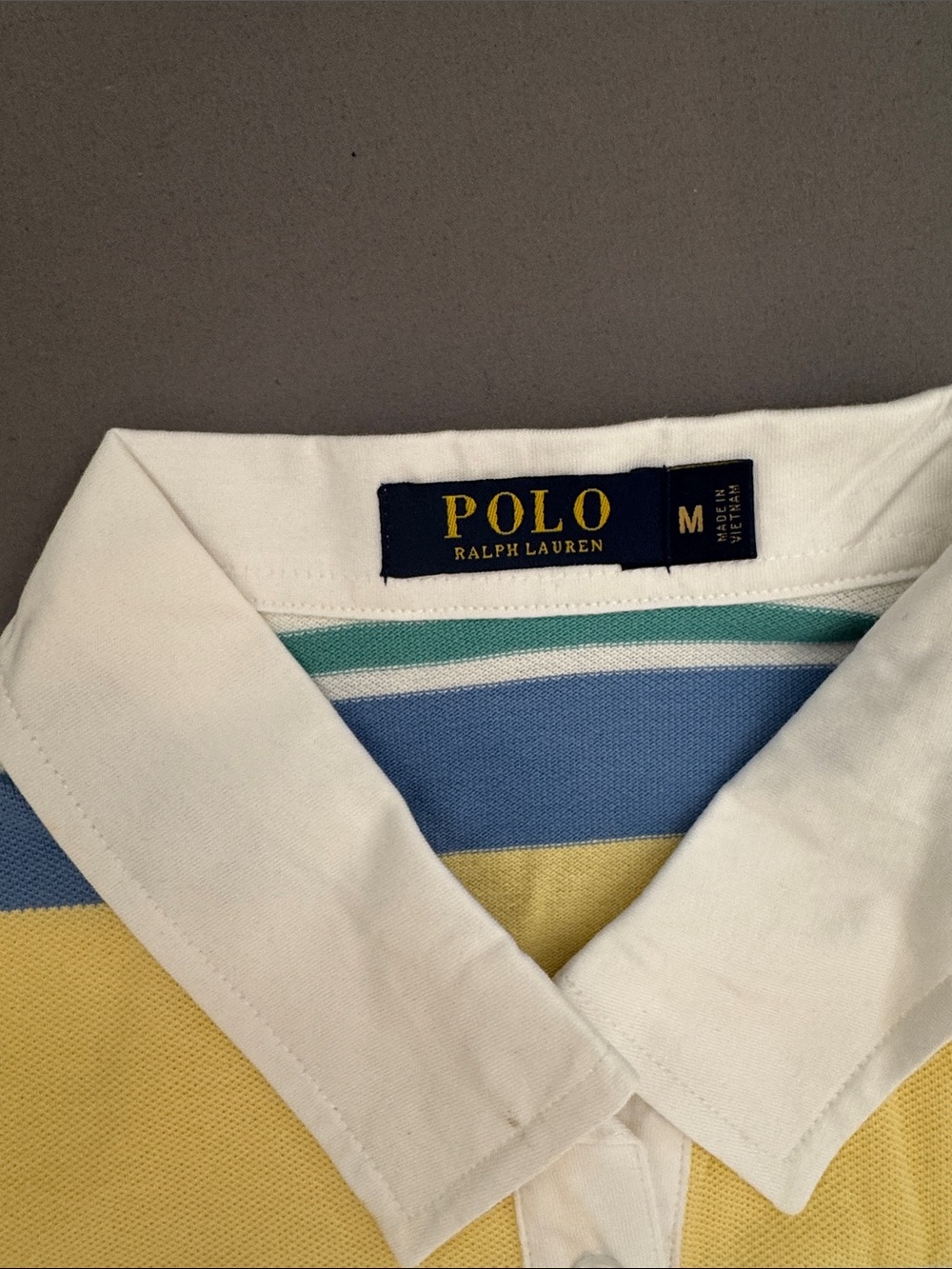 Polo by Ralph Lauren White Collar Striped Polo Shirt — Yellow, Blue, Teal - Picture 3 of 5